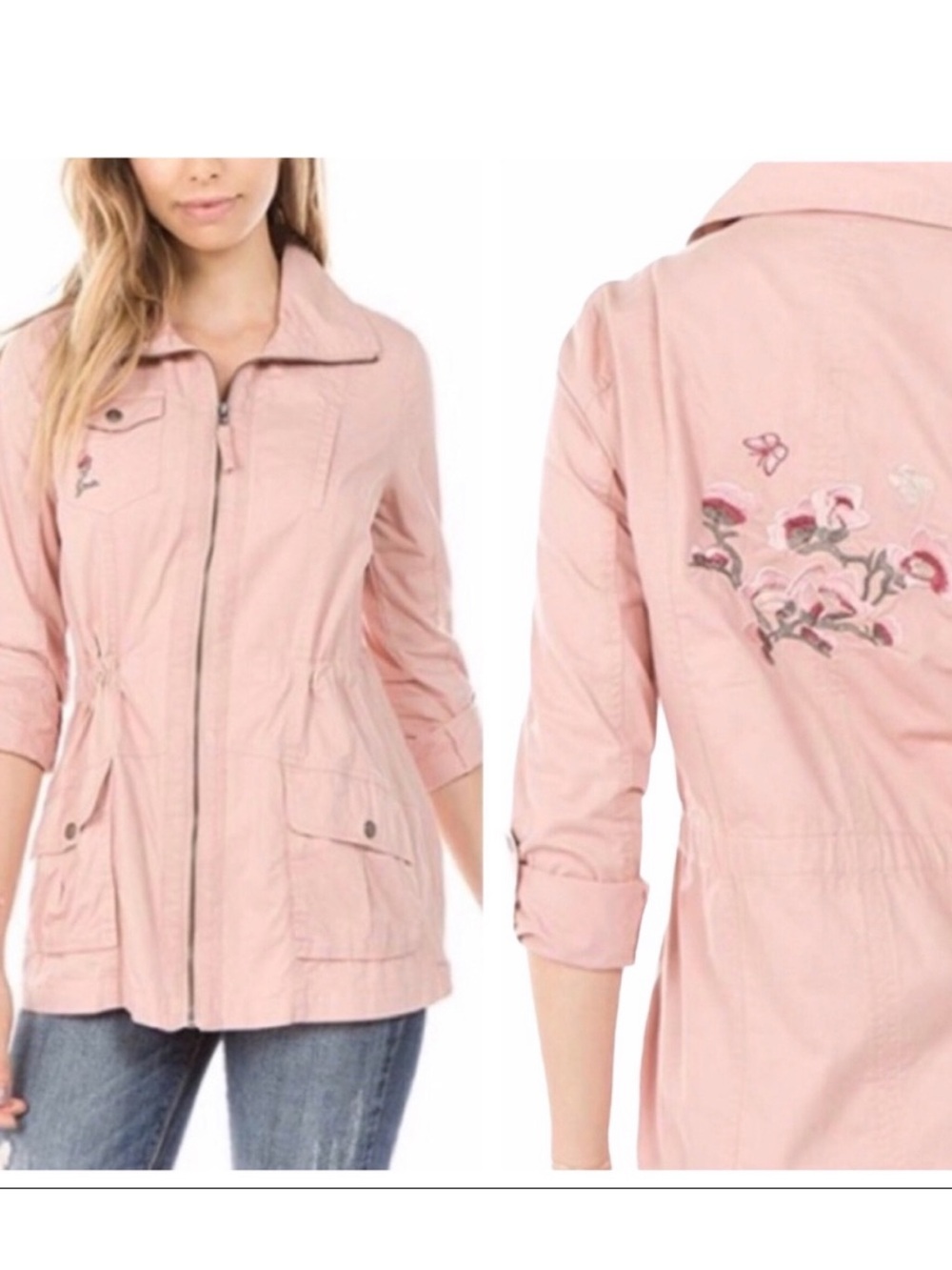 Ashley by 26 Int’l Pink Embroidered Utility Jacket Boho Cottagecore Anorak XL